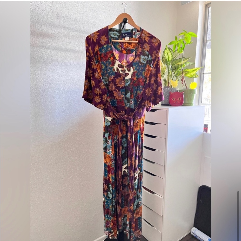Vintage Norton McNaughten Patchwork Sunflower Fall Autumn Dress Size 14